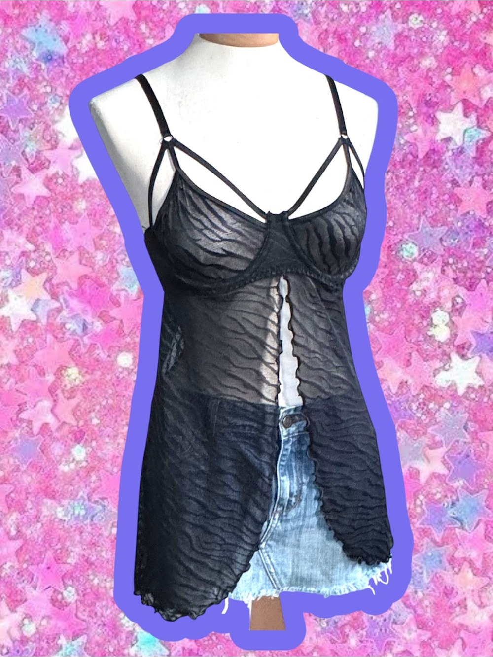 Fredericks of Hollywood babydoll mesh camisole M B C cami vintage Y2K chemise